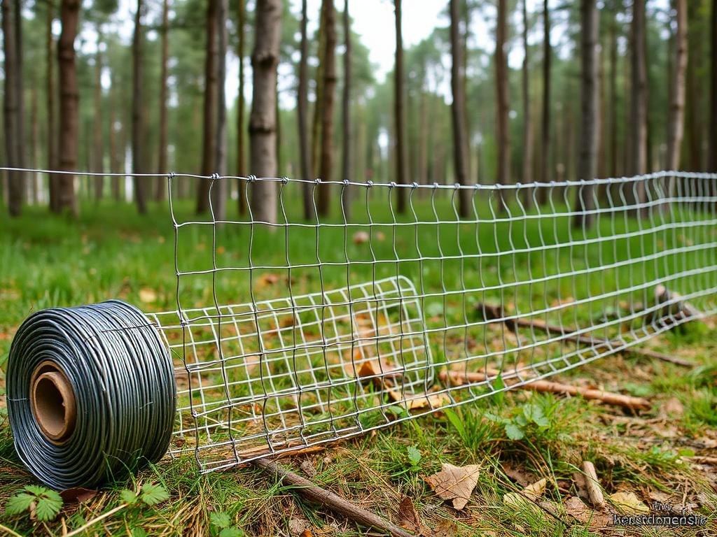 Rulle med viltstängselnät i en svensk skog